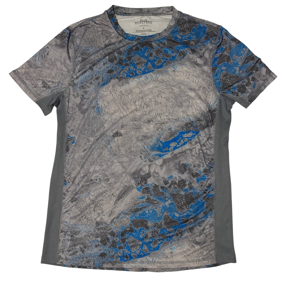 Realtree Fishing Performance Shirt Gray Blue Camo Short Sleeve UPF Men's M - Picture 1 of 8